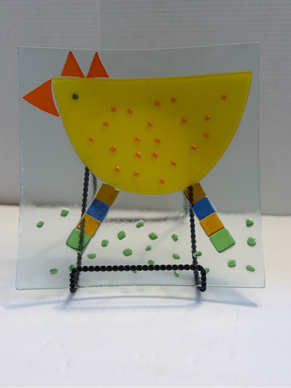 Whimsical Foreside Home & Garden Fused Slumped Glass 10" Chicken Plate